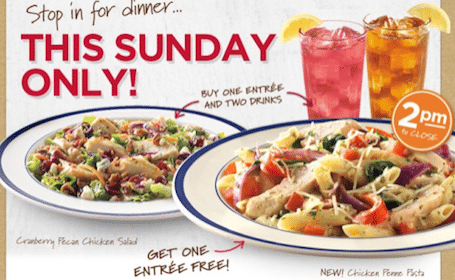 Entree with Purchase of an Entree & 2 Drinks on Sunday, 3/24