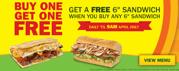 BOGO Sandwiches at Subway in April