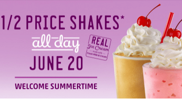 Sonic Drive-In: 1/2 Price Shakes on June 20th
