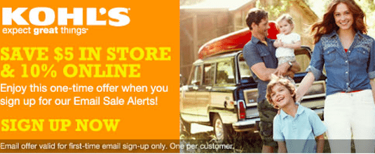 Kohls Coupon: Save $5 off any $5 Purchase