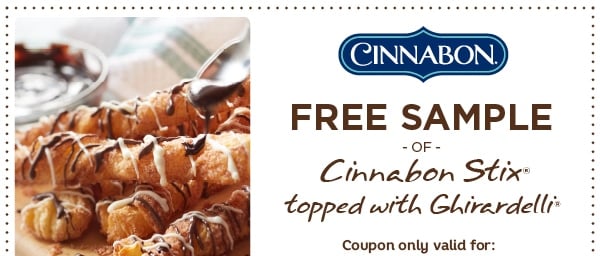 FREE Sample of Cinnabon Stix Topped with Ghirardelli Chocolate Today