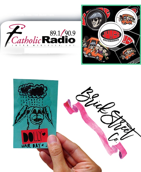 4 FREE Stickers Today: Catholic Radio Sticker, Dolly The Llama Sticker, Brick Street Co. Sticker & Juice Recordings Sticker