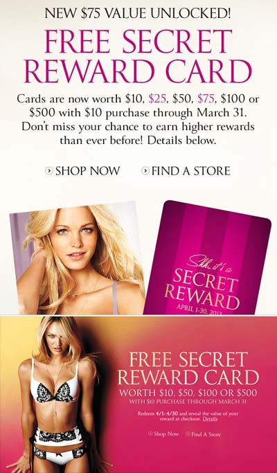 FREE $10-$500 Victoria’s Secret Rewards Card