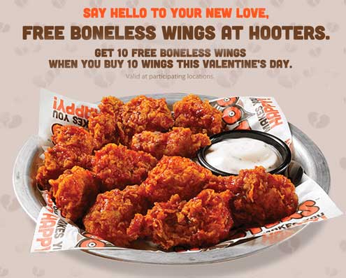 Back Again: FREE 10 Boneless Wings From Hooters When You Buy 10 Wings (And Shred Your Ex’s Photo) Coupon On Valentine’s Day