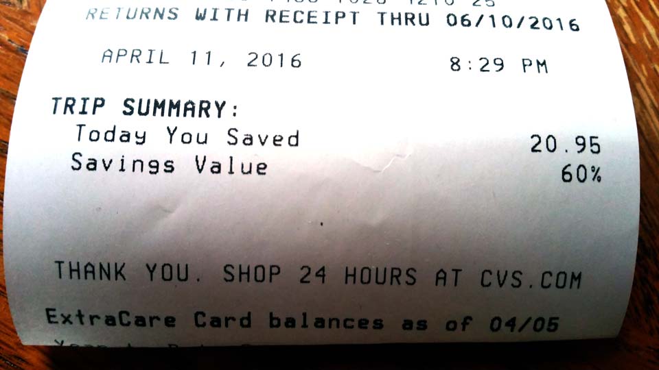 CVS 60% Savings Receipt
