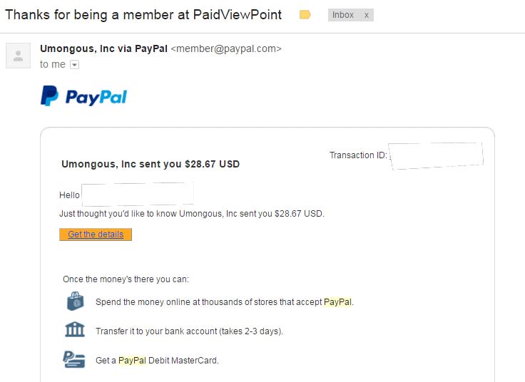 PaidViewpoint Payment Proof