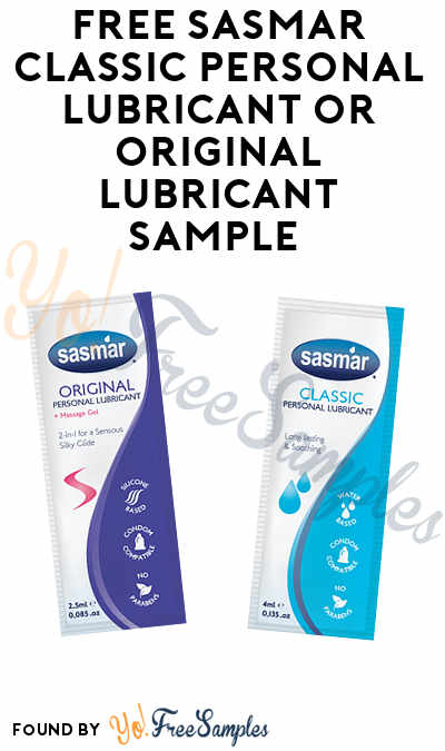 FREE Sasmar Classic Personal Lubricant or Original Water-Based Lubricant Sample (Email Confirmation Required) [Verified Received By Mail]