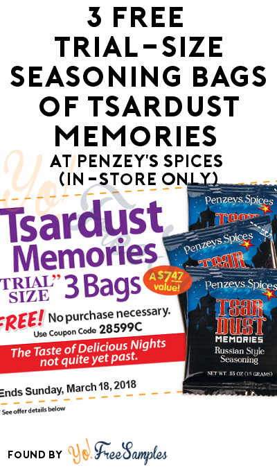 3 FREE Trial-Size Seasoning Bags of Tsardust Memories At Penzey’s Spices (In-Store Only)