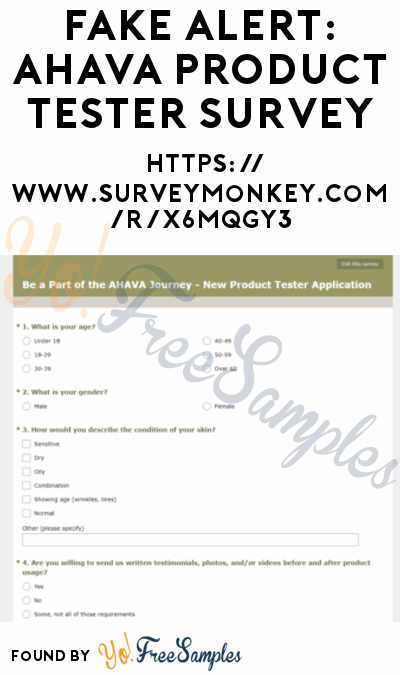 FAKE ALERT: FREE AHAVA Insider Product Tester Samples Survey “X6MQGY3”