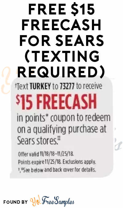 FREE $15 FREECASH For Sears & Kmart (Texting Required)