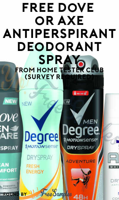 New: FREE Unilever Antiperspirant Deodorant Spray Product From Home Tester Club (Survey Required)