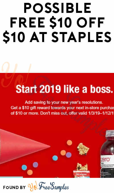 Possible FREE $10 OFF $10 At Staples
