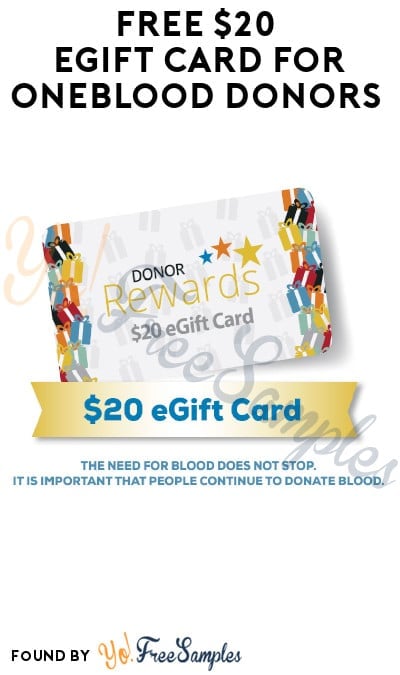 FREE $20 eGift Card for OneBlood Donors