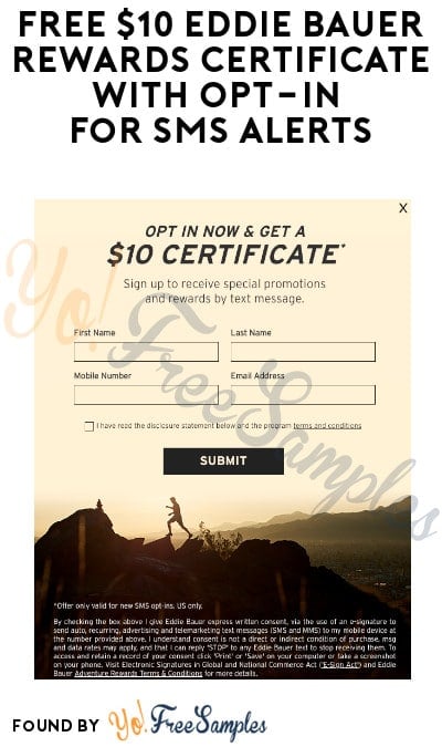 FREE $10 Eddie Bauer Rewards Certificate with Opt In for SMS Alerts
