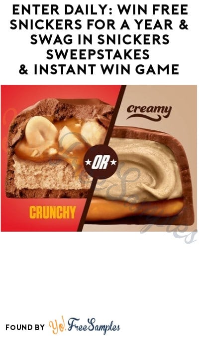 Enter Daily: Win FREE Snickers for a Year & Swag in Snickers Sweepstakes & Instant Win Game