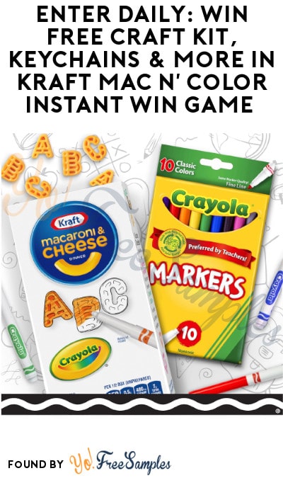 Enter Daily: Win FREE Craft Kit, Keychains & More in Kraft Mac N’ Color Instant Win Game