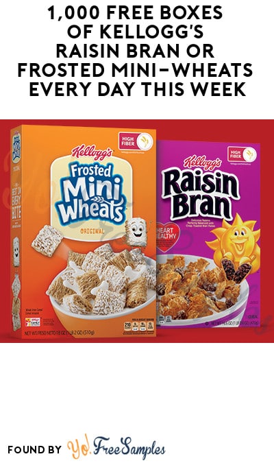 1,000 FREE Boxes of Kellogg’s Raisin Bran or Frosted Mini-Wheats Every Day This Week! (Rewards Account Required)