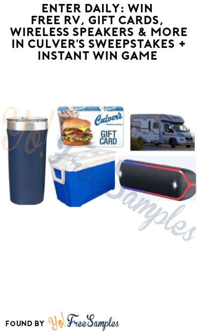 Enter Daily: Win FREE RV, Gift Cards, Wireless Speakers & More in Culver’s Sweepstakes + Instant Win Game (Select States Only)