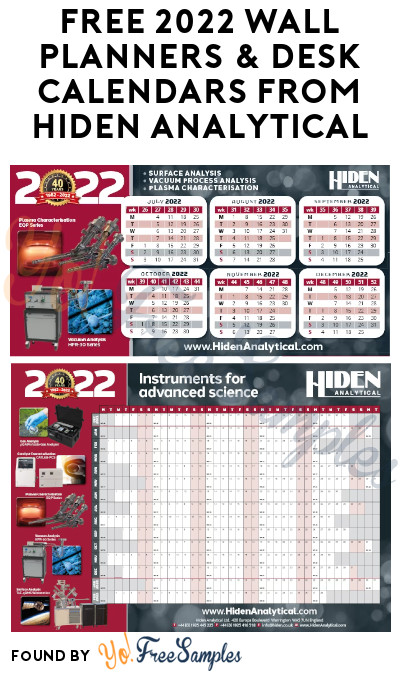 FREE 2022 Wall Planners & Desk Calendars from Hiden Analytical (Company Name Required)