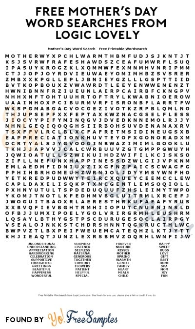 FREE Mother’s Day Word Searches from Logic Lovely