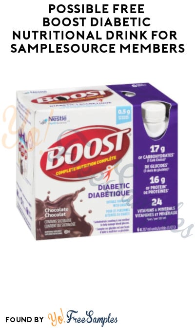 Possible FREE Boost Diabetic Nutritional Drink for  SampleSource Members (Select Accounts Only)