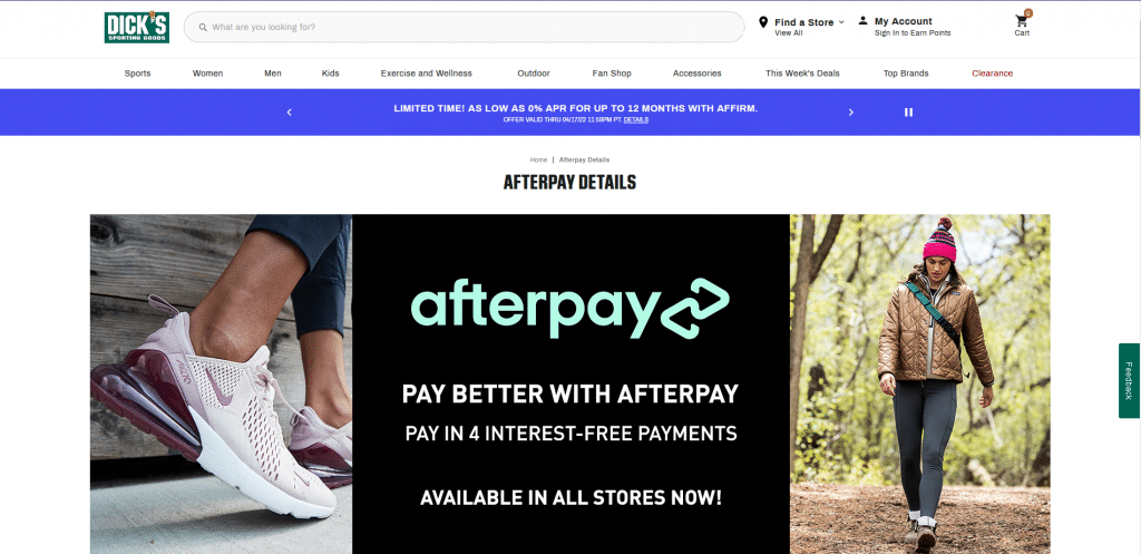 How to shop online with Dick's Sporting Goods using Afterpay