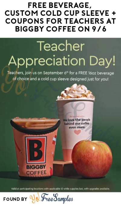 FREE Beverage, Custom Cold Cup Sleeve + Coupons for Teachers at Biggby Coffee on 9/6 (ID Required)