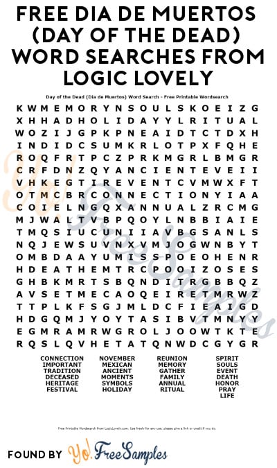 FREE Día de Muertos (Day of the Dead) Word Searches from Logic Lovely