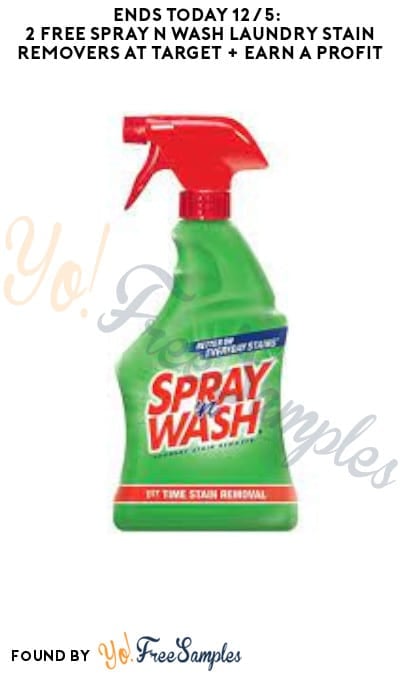 Ends Today 12/5: 2 FREE Spray N Wash Laundry Stain Removers at Target + Earn A Profit (Ibotta Required)