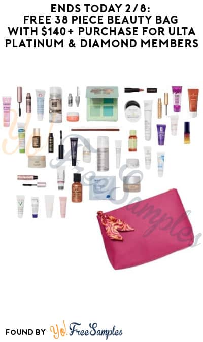Ends Today 2/8: FREE 38 Piece Beauty Bag with $140+ Purchase for ULTA Platinum & Diamond Members (Online Only)