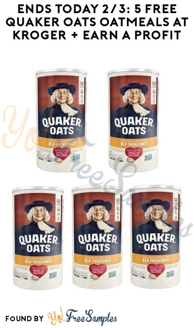 Ends Today 2/3: 5 FREE Quaker Oats Oatmeals at Kroger + Earn A Profit (Account/Coupon & Ibotta Required)