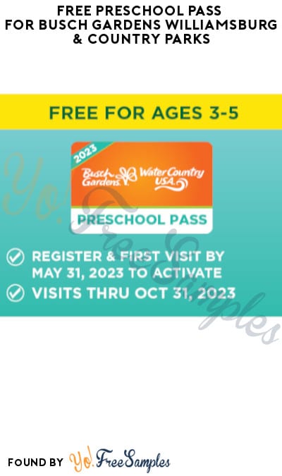 FREE Preschool Pass for Busch Gardens Williamsburg & Country Parks (Ages 3-5)