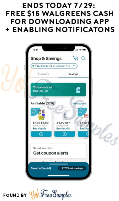 Ends Today 7/29: FREE $15 Walgreens Cash for Downloading App + Enabling Notificatons
