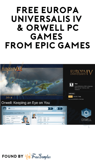 FREE Europa Universalis IV & Orwell PC Games from Epic Games
