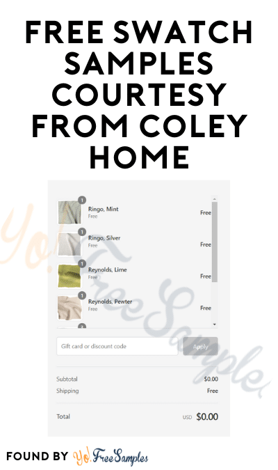 FREE Swatch Samples Courtesy from Coley Home