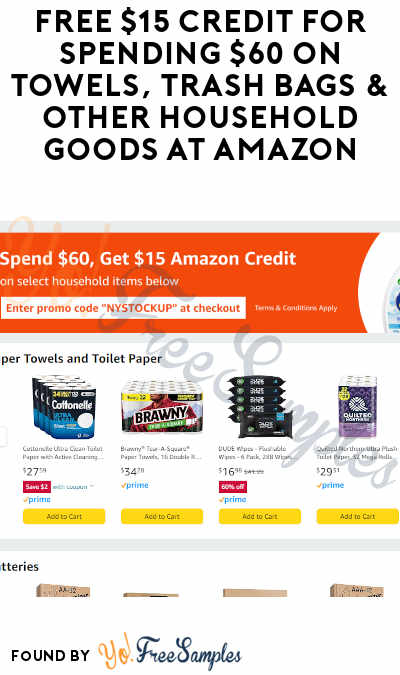 DEAL ALERT: FREE $15 Credit For Spending $60 on Towels, Trash Bags & Other Household Goods At Amazon