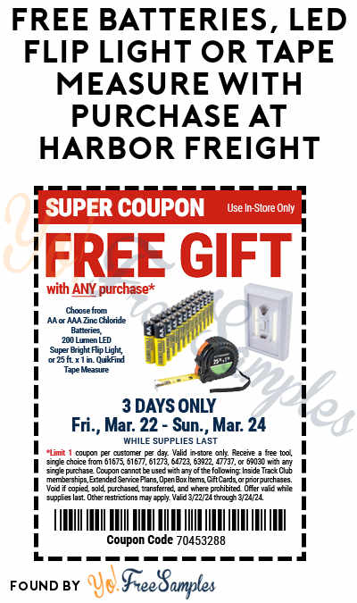 FREE Batteries, LED Flip Light or Tape Measure With Purchase at Harbor Freight