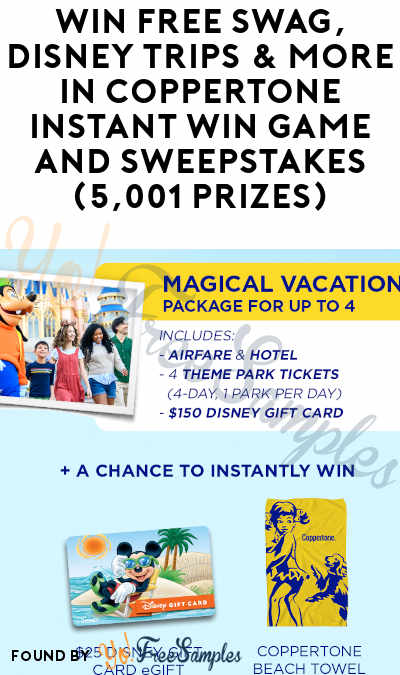 Win FREE Swag, Disney Trips & More in Coppertone Instant Win Game and Sweepstakes (5,001 Prizes)