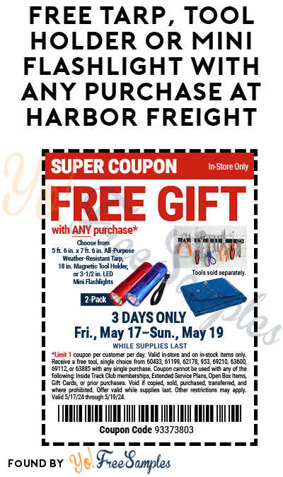 FREE Tarp, Tool Holder or Mini Flashlight with Any Purchase at Harbor Freight